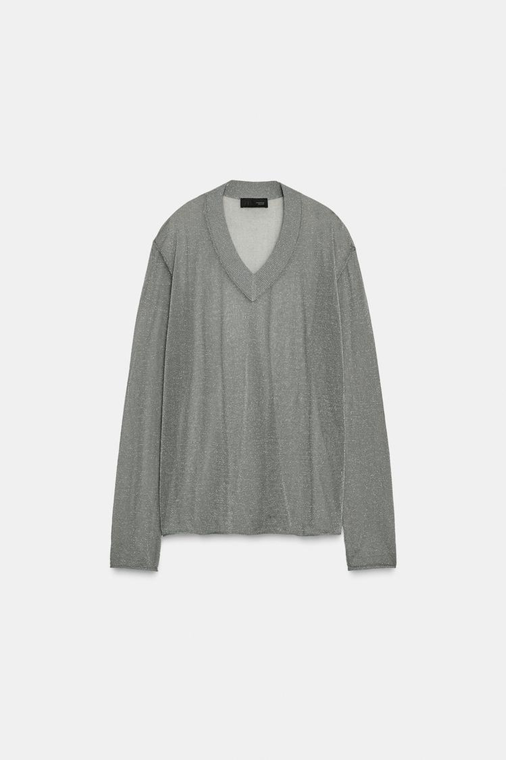 ZARA СВИТЕР ОВЕРСАЙЗ ИЗ МЕТАЛЛИЗИРОВАННОЙ НИТИ, СЕРЫЙ