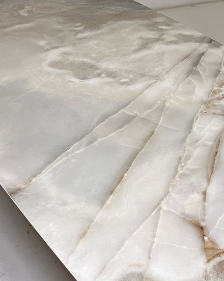 Стол МАРСЕЛЬ 220 REX 769925, Бежевый мрамор, керамика / Черный каркас