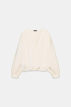 ZARA АТЛАСНАЯ БЛУЗА НА ЗАПÁХЕ, ЭКРЮ