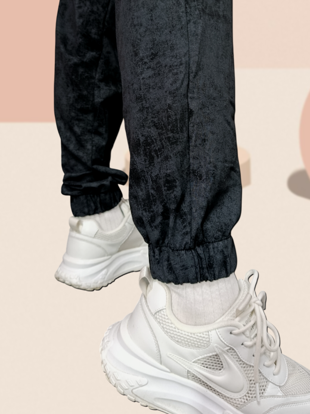 30533 Брюки-джоггеры футер 2-х нитка черный мрамор (56)