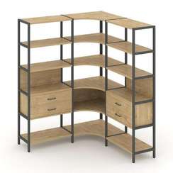 Shelf System Трехсекционный угловой стеллаж пятиярусный с ящиками SN.STMU-531 Тиквуд Светлый/Металл