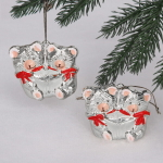 Елочные игрушки «Мишутки» 5*6 см (набор 2 шт), Серебро