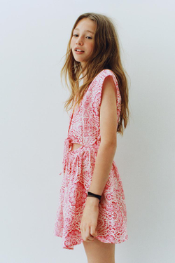 ZARA ПЛАТЬЕ С ПРИНТОМ, УЗЛОМ И ДЕКОРАТИВНЫМ ВЫРЕЗОМ, РОЗОВЫЙ