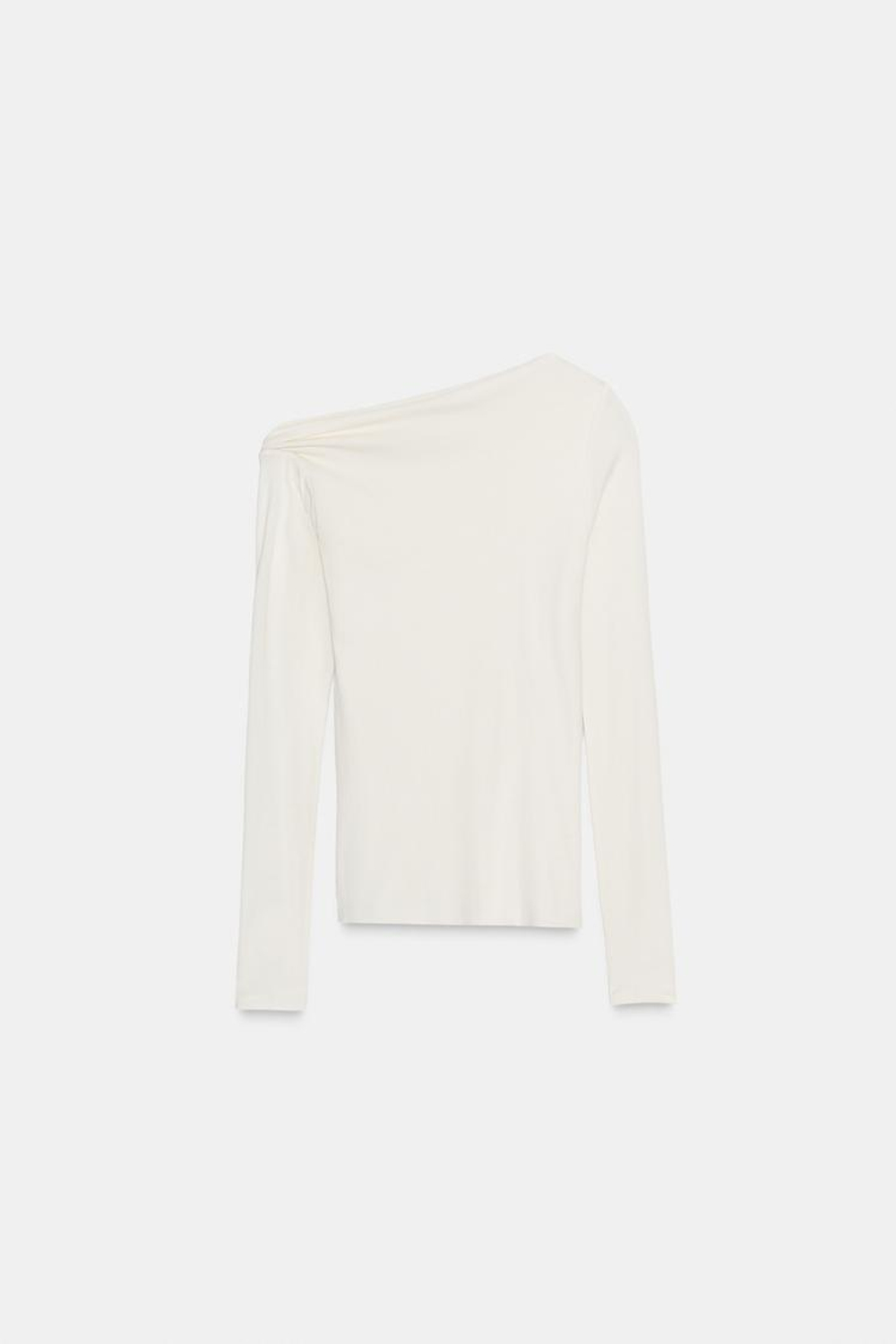 ZARA АСИММЕТРИЧНАЯ ФУТБОЛКА С ДЛИННЫМИ РУКАВАМИ, ЭКРЮ