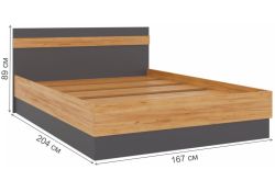 Двуспальная кровать Кассандра 160х200 дуб крафт золотой / антрацит