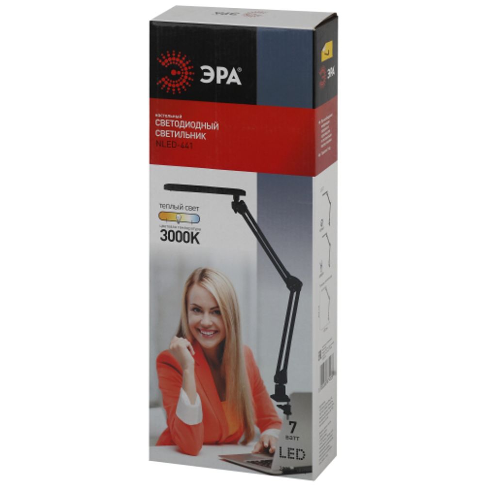 Настольный светильник ЭРА NLED-441-7W-S светодиодный на струбцине серебро