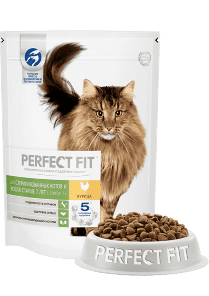 Сухой корм Perfect Fit Sterile 7+  для стерилизованных кошек старше 7 лет, с курицей, 650 г