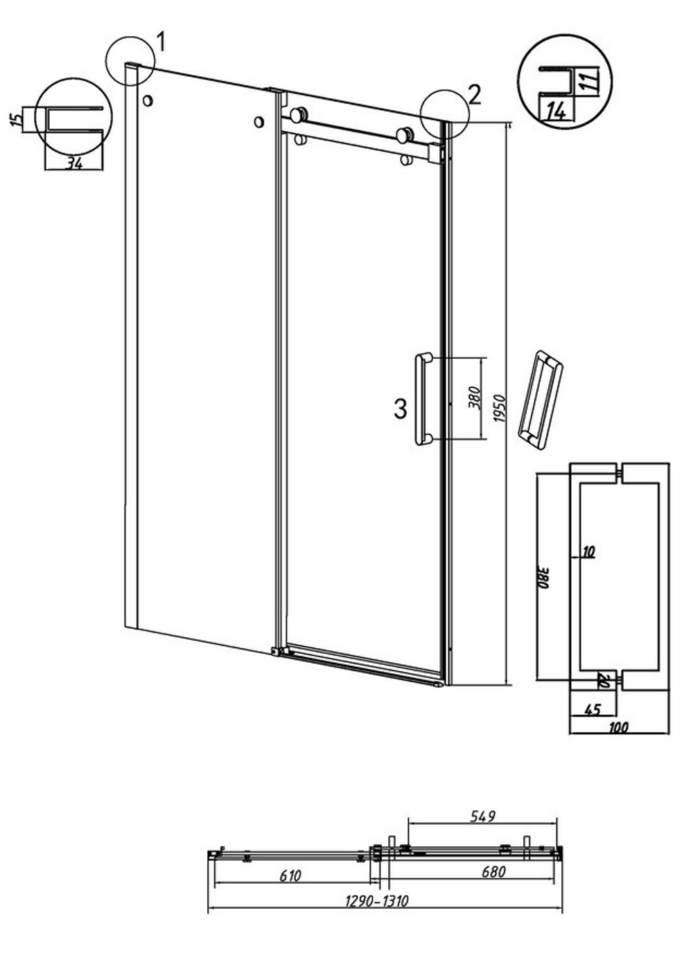 Дверь в нишу Grossman Classic 100.K33.04.130.32.00 (130х195) золото сатин,стекло прозрачное,раздвижная, 1 место