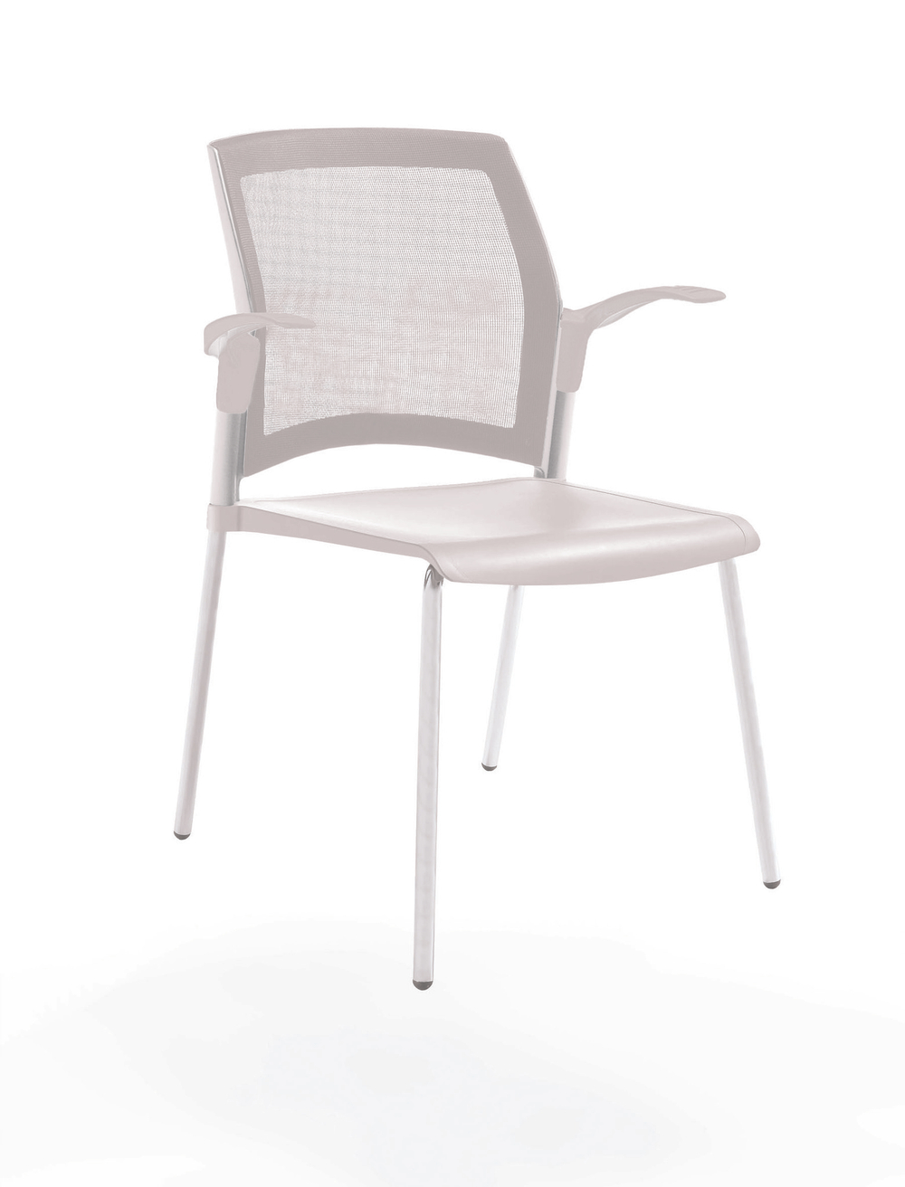 стул Rewind на 4 ногах, каркас белый, пластик белый, спинка-сетка, с открытыми подлокотниками