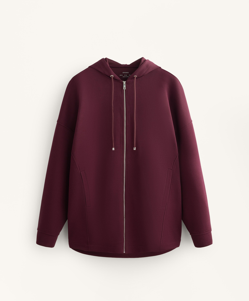 Oysho Куртка-Oversize с капюшоном из пике с хлопком, темно-гранатовый