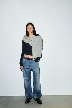 ZARA ДЖИНСЫ TRF BAGGY TAPERED С НИЗКОЙ ПОСАДКОЙ, СИНИЙ