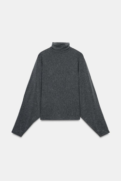 ZARA ФУТБОЛКА С ВОРОТНИКОМ-СТОЙКОЙ, СЕРЫЙ