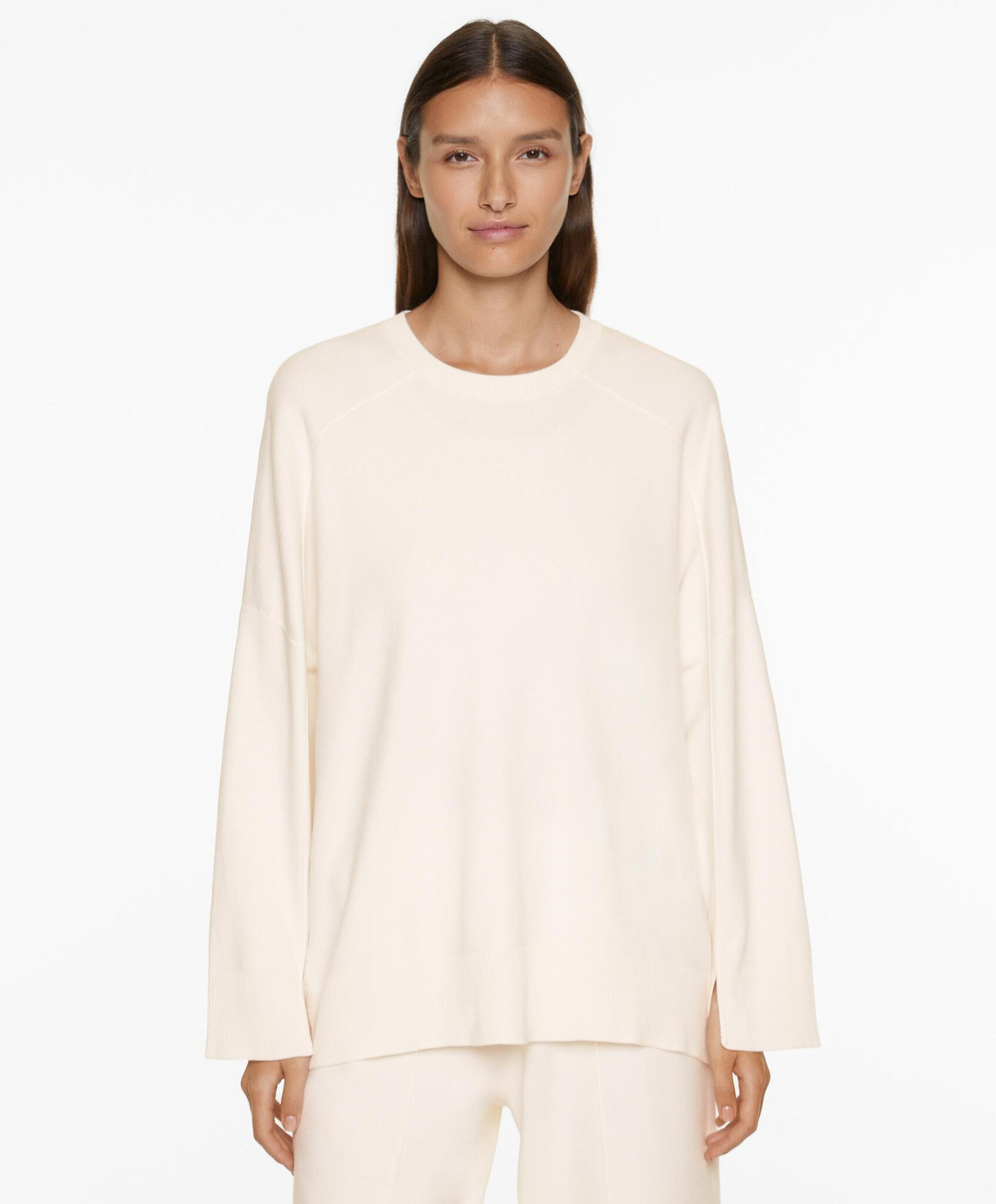 Oysho Длинный свитер из трикотажа, светлый экрю