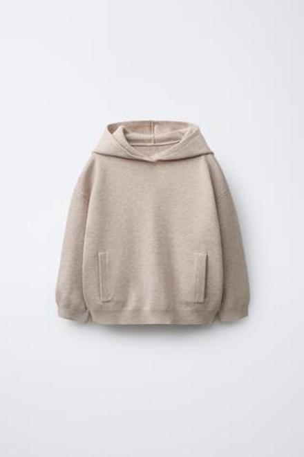 ZARA ТРИКОТАЖНАЯ ТОЛСТОВКА С КАПЮШОНОМ, ПЕСОЧНЫЙ