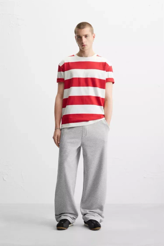 ZARA ДЖОГГЕРЫ WIDE-FIT, СЕРЫЙ С МЕЛАНЖЕВЫМ ЭФФЕКТОМ
