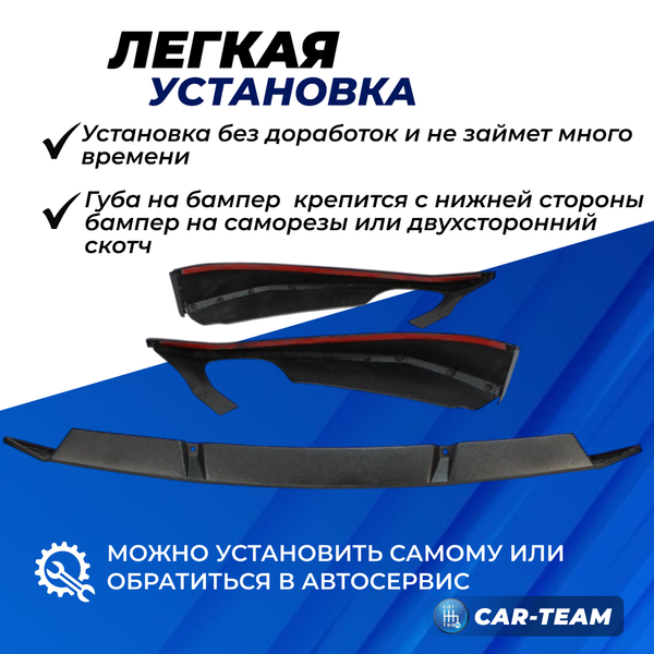 Сплиттер (юбка, губа) "Барс" переднего бампера на Лада Гранта FL - черный лак