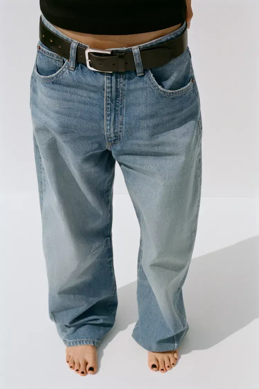 ZARA ДЖИНСЫ TRF BAGGY BALLOON СО СРЕДНЕЙ ПОСАДКОЙ, СИНИЙ