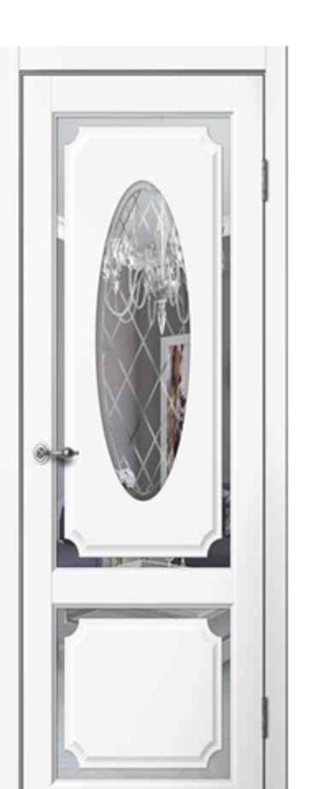 Е 04 Полотно дверное ПВХ эмалит белый ЗЕРКАЛО (ПОД ЗАКАЗ)