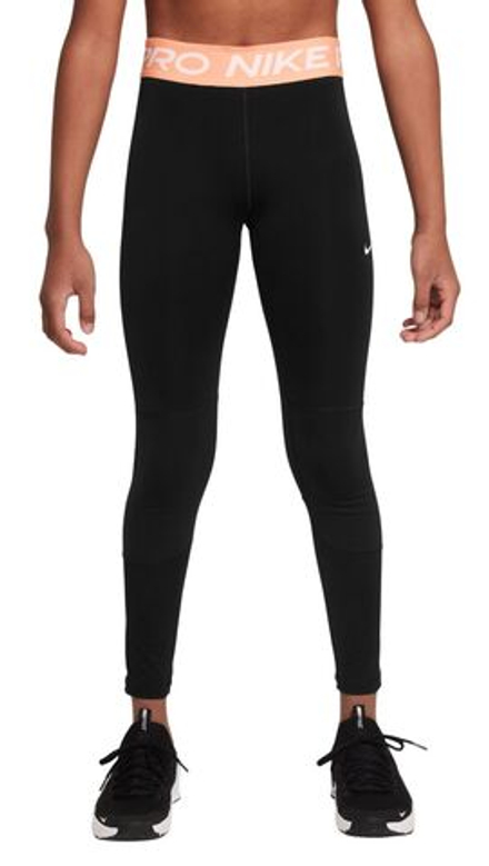 Брюки для девочки Леггинсы tenisowe Nike Girls Pro Dri-Fit Leggings - black/apricot agate/white # S - Black