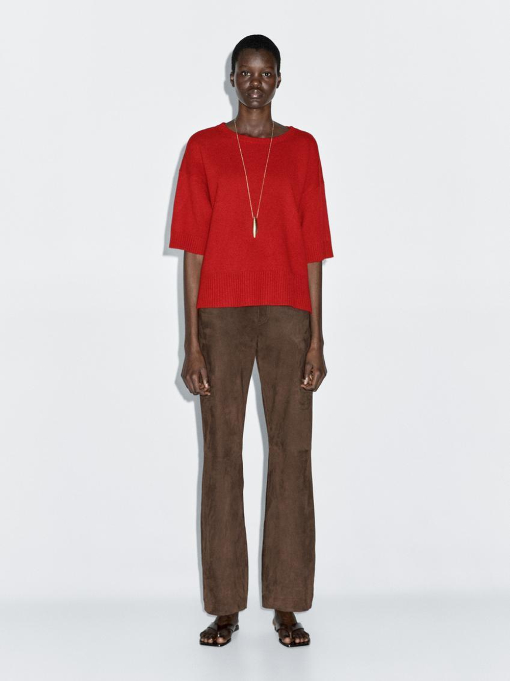 Massimo Dutti Свитер из смесовой шерсти с круглым вырезом, красный