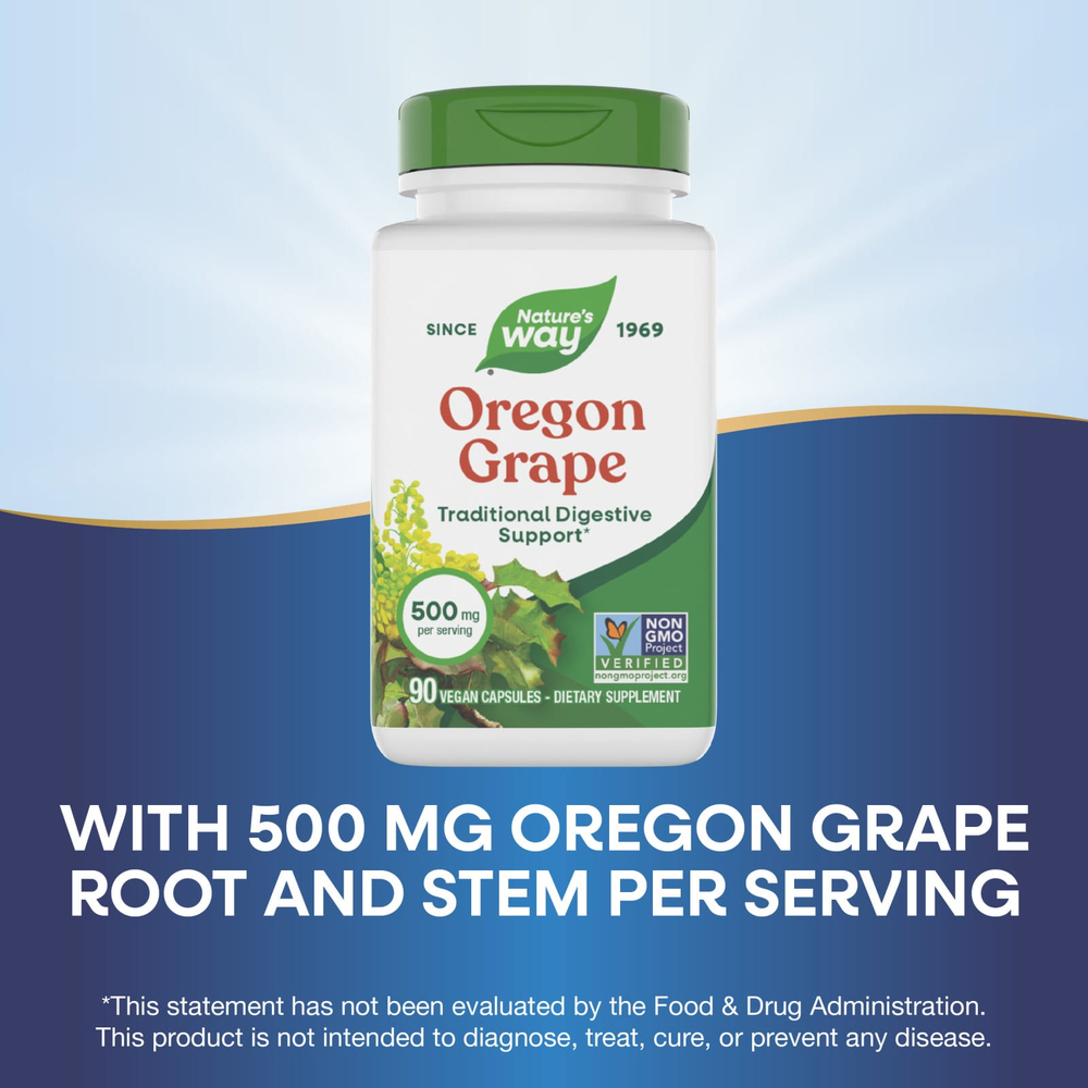 Nature's Way, магония падубалистная, 500 мг, 90 веганских капсул