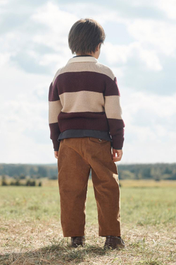 ZARA ВЯЗАНЫЙ СВИТЕР-ПОЛО, БОРДОВЫЙ/ЭКРЮ