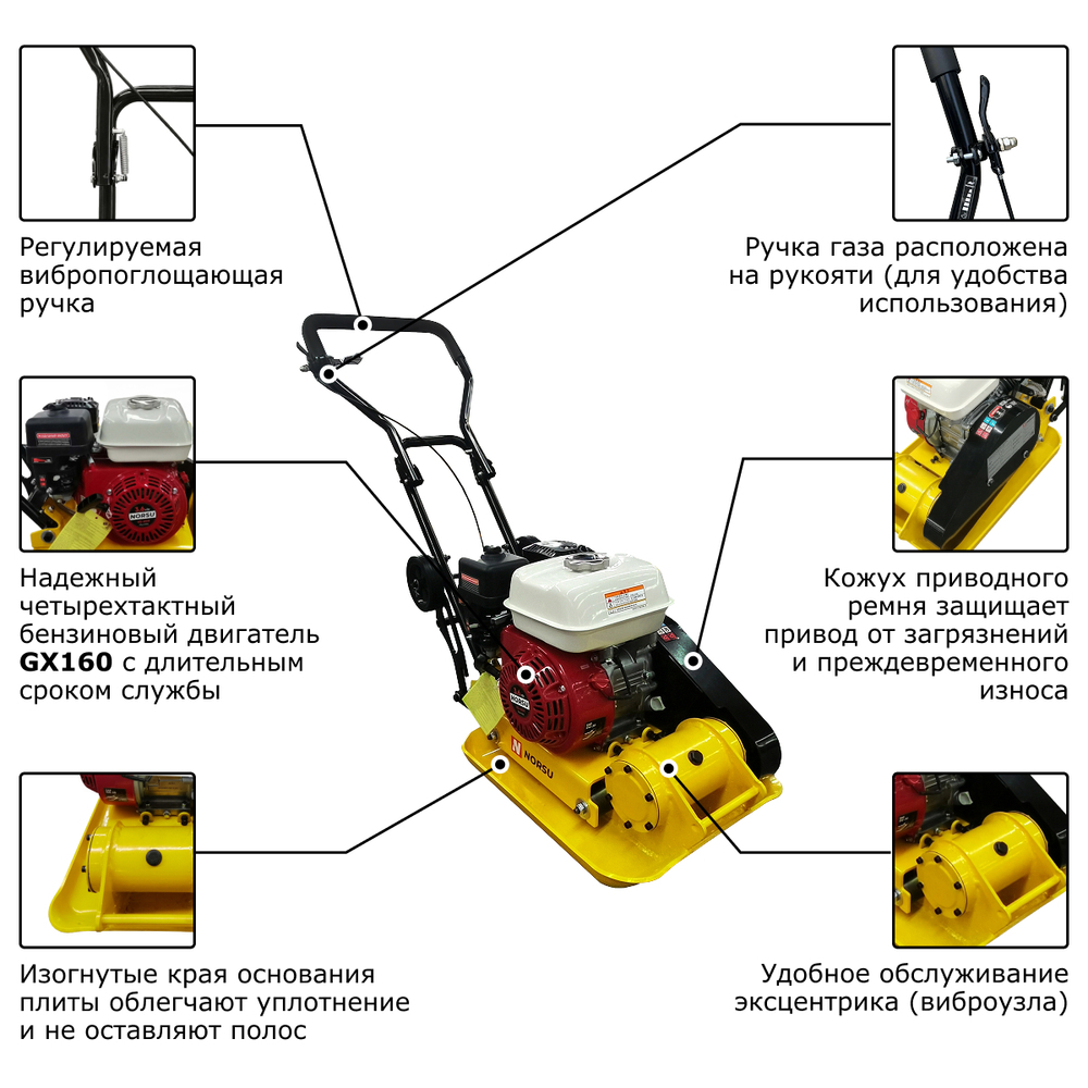 Виброплита бензиновая прямоходная NORSU RF-60H (колесный комплект)
