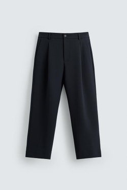 ZARA БРЮКИ RELAXED FIT СО СКЛАДКАМИ, МОРСКОЙ СИНИЙ