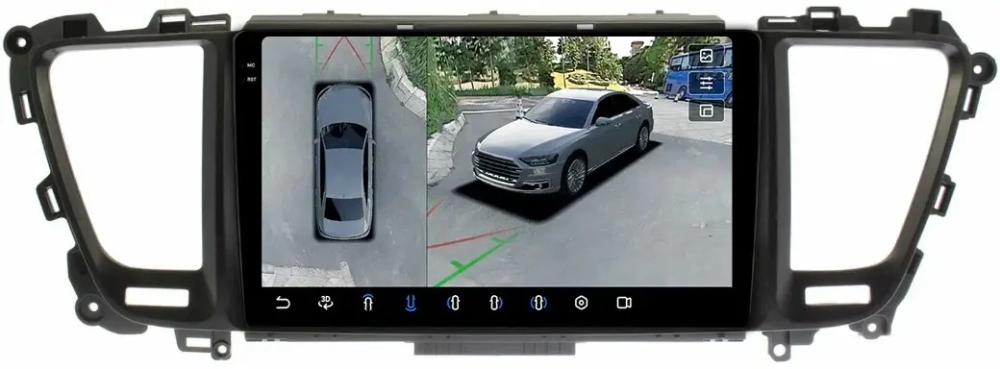 Магнитола для KIA Carnival 3 2014-2020 (большая рамка) - FarCar BX9-360-9550F2 монитор 9.5" 2K QLED на Android 13, 6Гб+128Гб, CarPlay, 4G SIM-слот, 4 камеры в комплекте