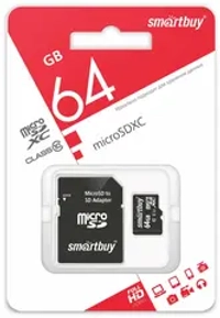 Карта памяти MicroSD 64-GB Smartbuy Class 10 с адаптером