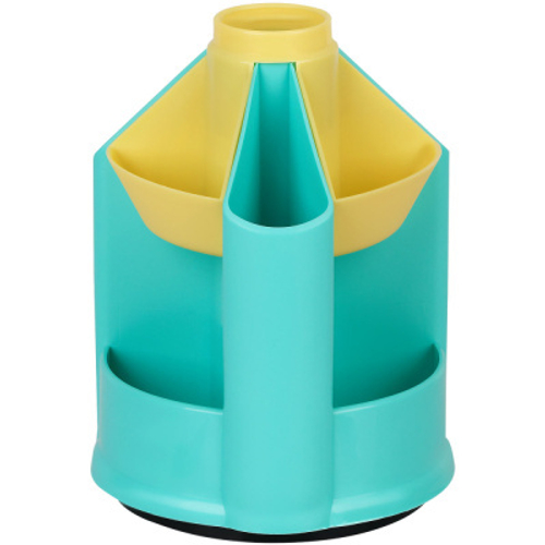 Настольная подставка СТАММ "Mini Desk", пластиковая, вращающаяся, мятный/желтый