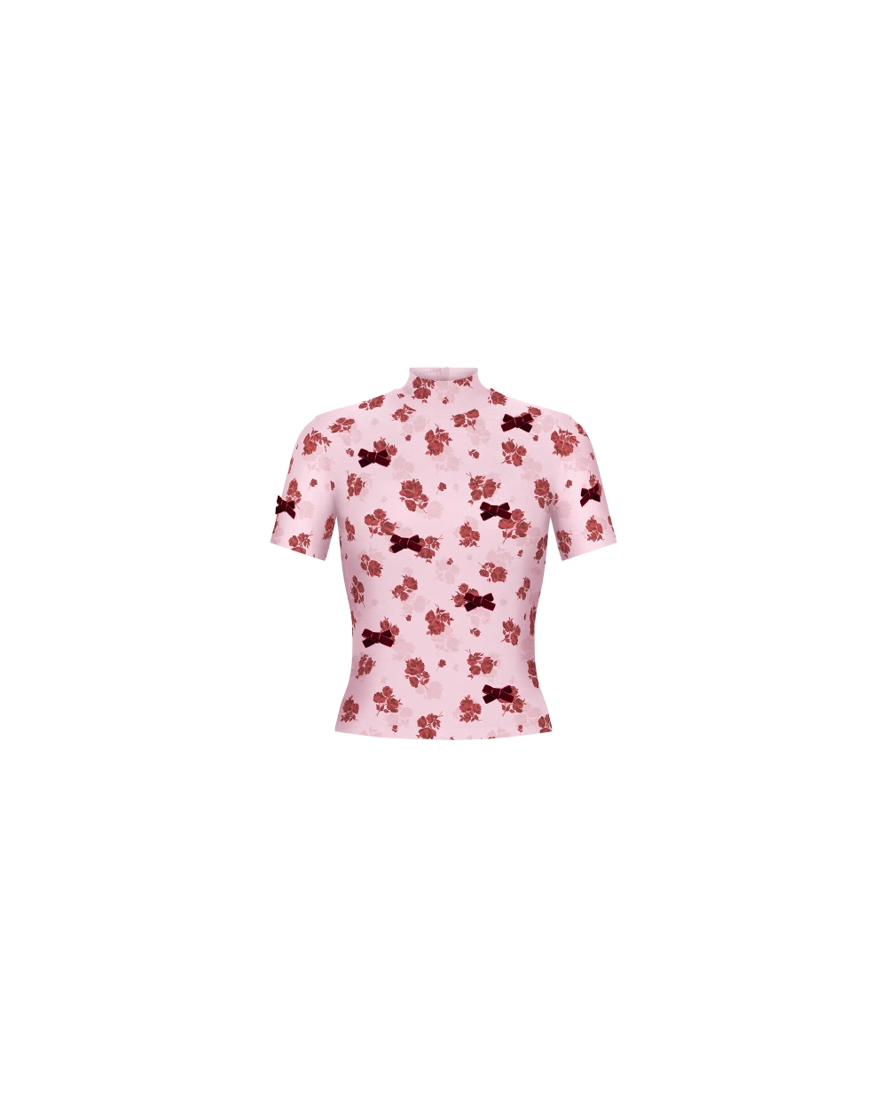 Меган мини (Megan mini), платье мини из розовой сетки с мелкими красными цветами