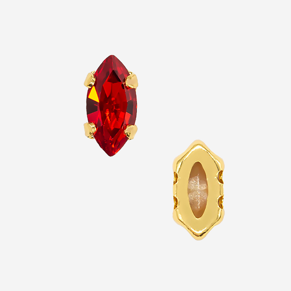 Кристалл Маркиз (Marquise Fancy Stone) в цапах, оттенок "Светлый Сиам"/"Light Siam", 6*3мм, позолота