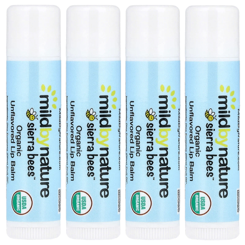 Mild By Nature, Sierra Bees™, органические бальзамы для губ, без добавок, упаковка из 4 шт. по 4,25 г (0,15 унции)