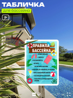 Табличка для бассейна "Правила бассейна", на пляж, для общественной и частной зоны отдыха, информационная, 40х30 см, Silver Plane x Айдентика Технолоджи