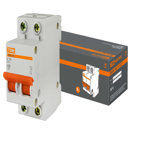 TDM Автоматический выключатель ВА47-63 2P 16А 4,5кА х-ка С SQ0218-0011
