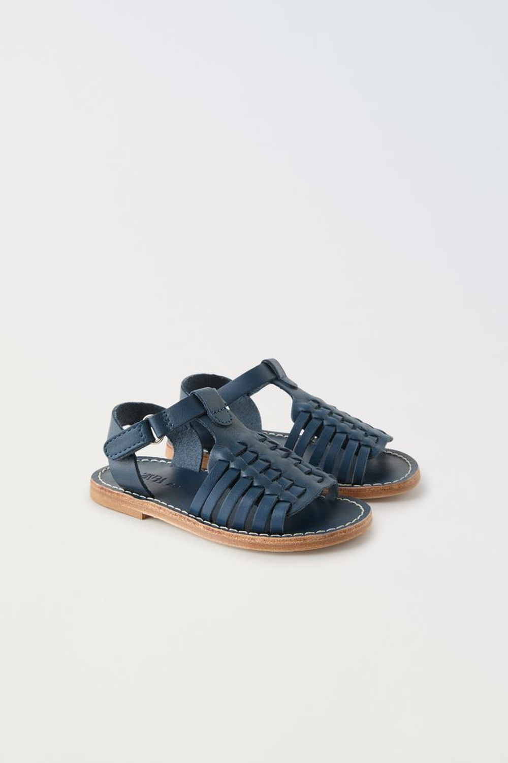 ZARA ПЛЕТЕНЫЕ КОЖАНЫЕ САНДАЛИИ, СИНИЙ