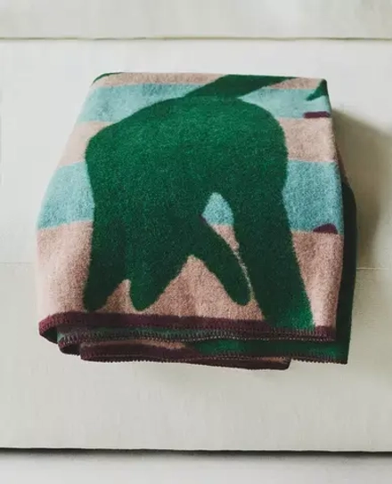 ZARA HOME ПЛЕД ИЗ СМЕСОВОЙ ШЕРСТИ, ЗЕЛЕНЫЙ