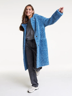 Шуба из овечьей шерсти, голубая, SilverFox