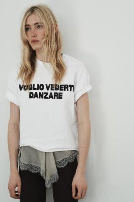 ZARA ФУТБОЛКА С НАДПИСЬЮ, БЕЛЫЙ