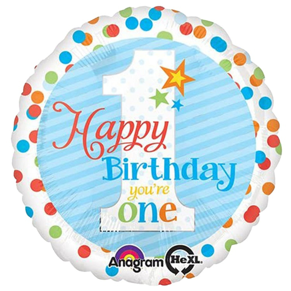 Шар Фольгированный 1 годик Горошек разноцветн (Голубой)