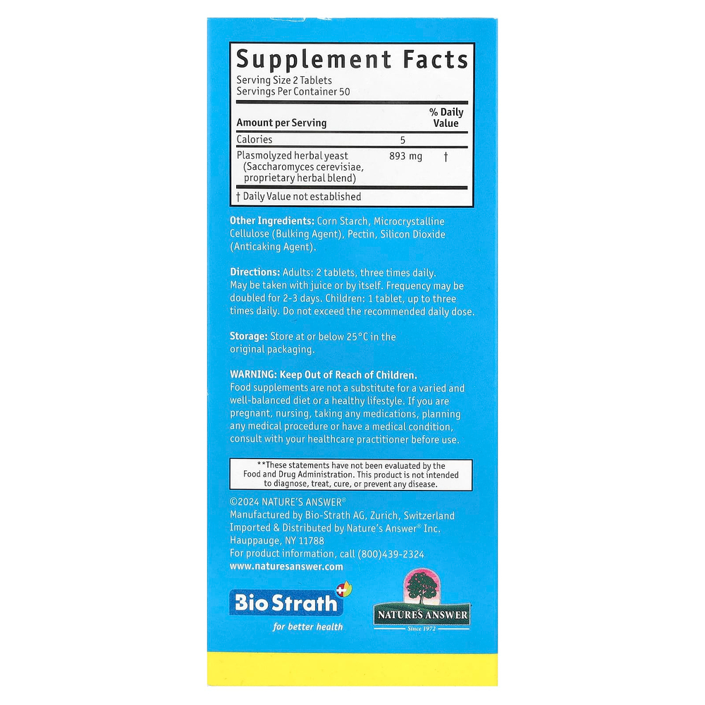 Bio-Strath, Ферментированные травяные дрожжи Postbiotic, 100 таблеток
