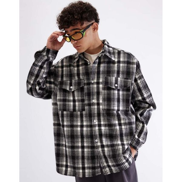 Рубашка с шерстью клетка черно-белая - фото 3