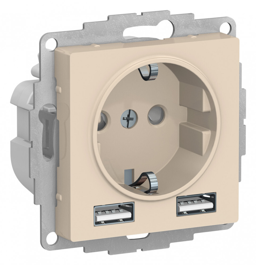 ATLASDESIGN РОЗЕТКА 16А c 2 USB A+A, 5В/2,4А, 2х5В/1,2А, механизм, БЕЖЕВЫЙ