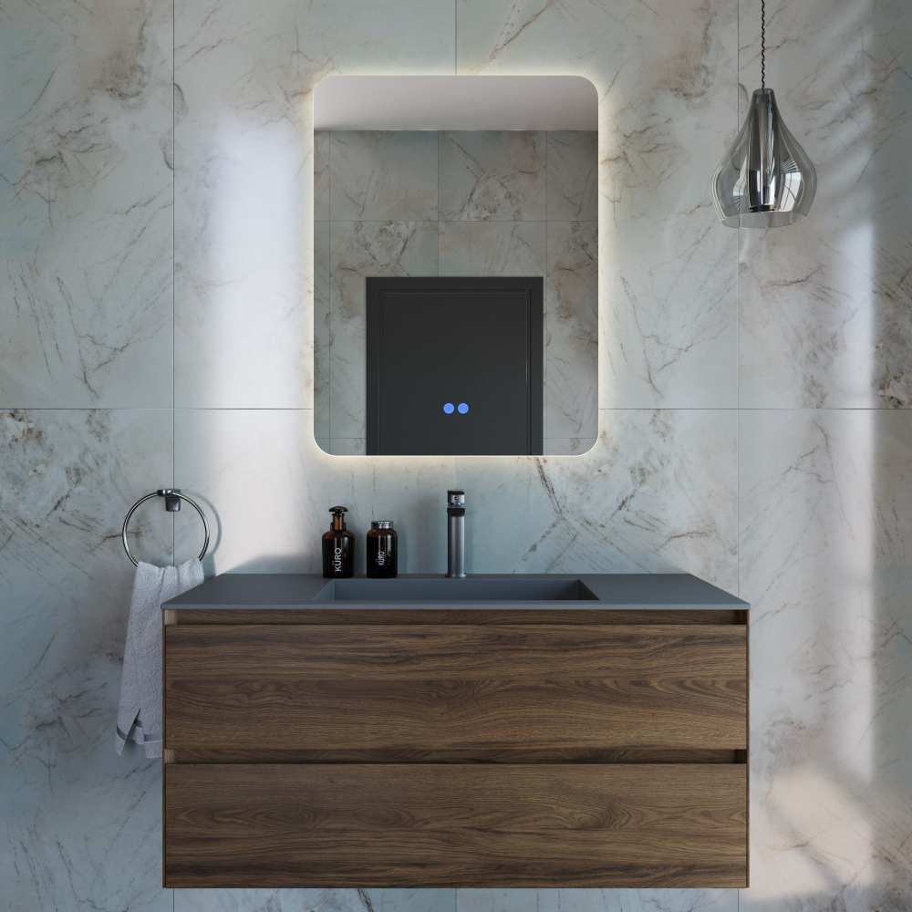 Тумба под раковину Vincea Luka 1000 подвесная, 2 выкатных ящика soft-close, C.Oak