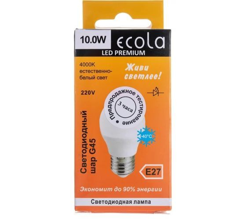 Светодиодная лампочка шар 10W цоколь Е27 4000К K7QV10ELC Ecola Premium 10шт.