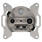 Розетка TV+FM+SAT Φ9.5mm проходная с накладкой, цвет белый глянцевый