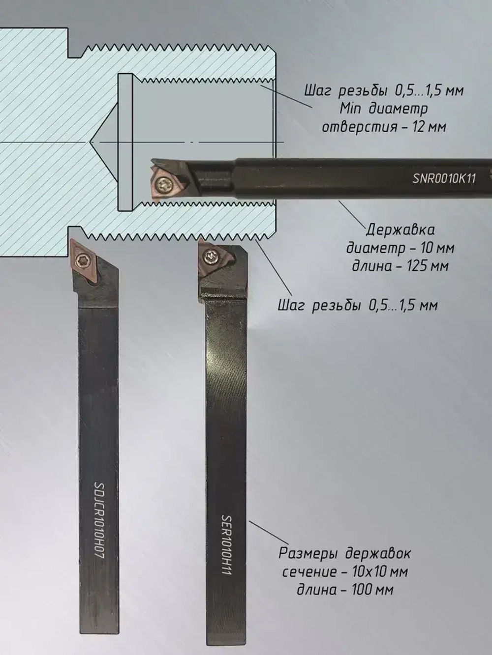 Резцы токарные 10х10 со сменными пластинами / Набор из 7 резцов по металлу