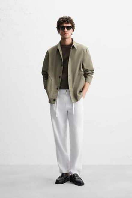 ZARA БРЮКИ RELAXED FIT ИЗ ХЛОПКА И ЛЬНА, БЕЛЫЙ