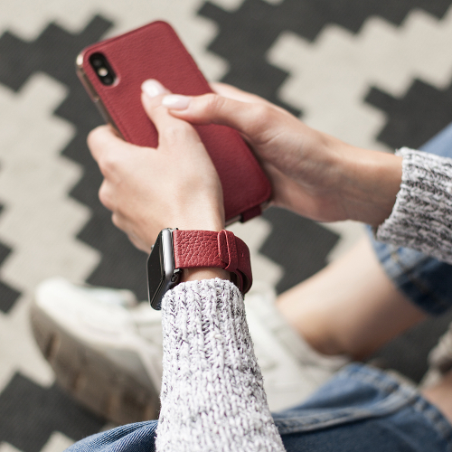 Ремешок для Apple Watch 40/41/42 mm из кожи теленка, вишневого цвета